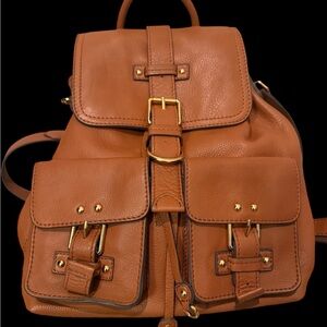 Aimee Kestenberg Tan Leather Backpack with Gold Accents